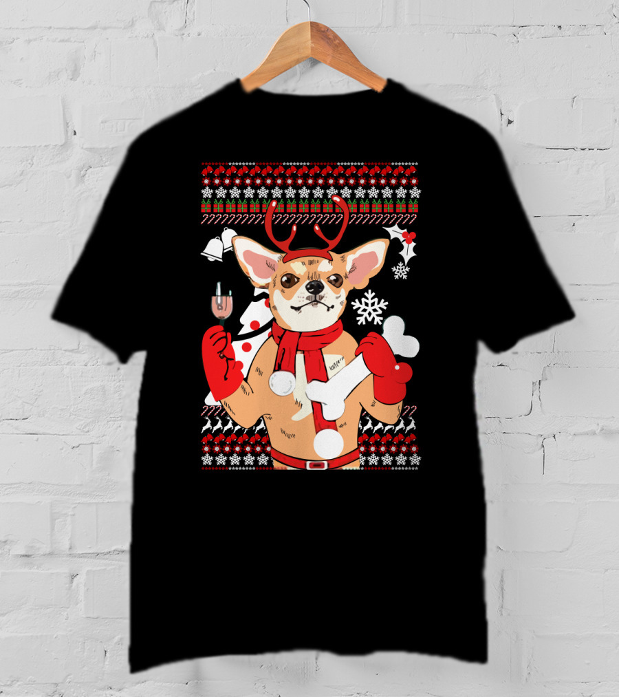Chihuahua Reindeer Christmas Ugly T-Shirt