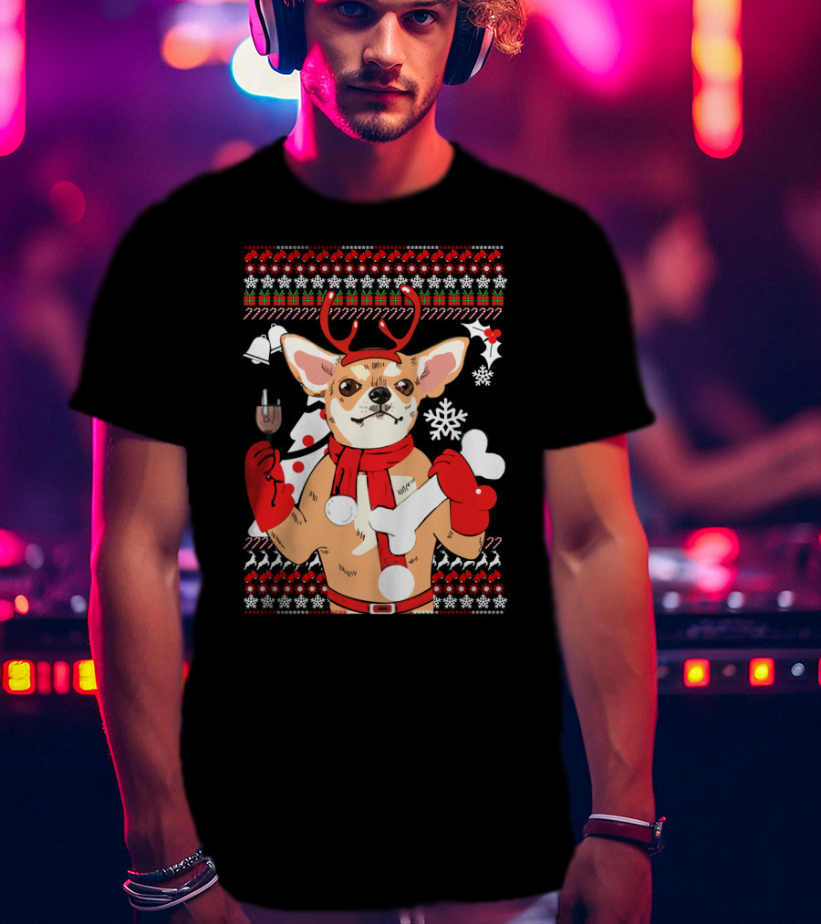 Chihuahua Reindeer Christmas Ugly T-Shirt