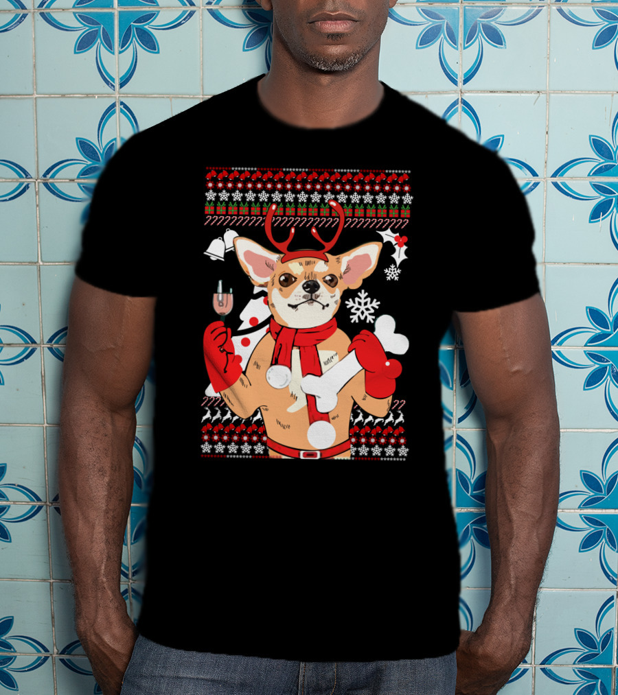 Chihuahua Reindeer Christmas Ugly T-Shirt
