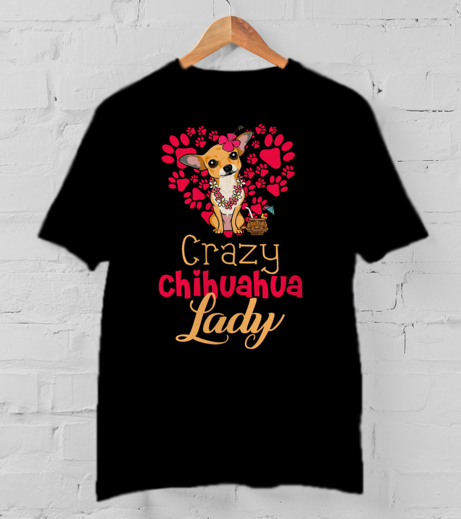 Crazy Chihuahua Lady With Floral Heart And Margarita Elements T-Shirt