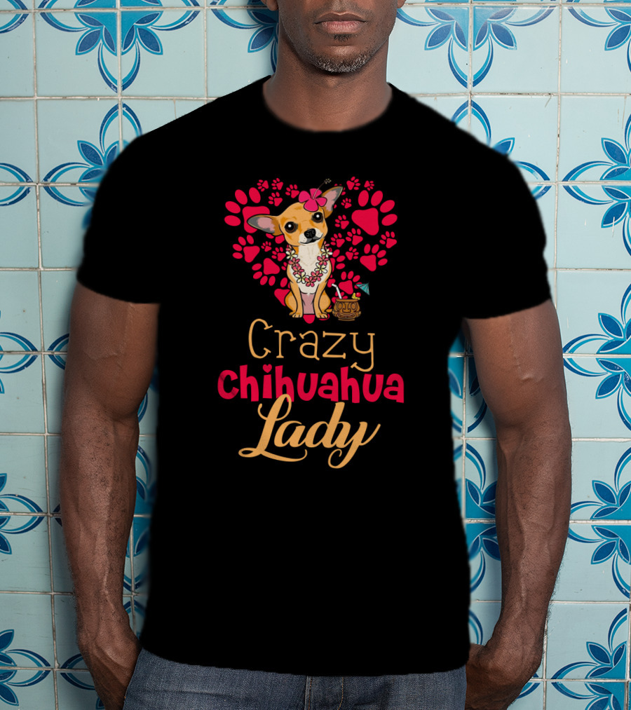 Crazy Chihuahua Lady With Floral Heart And Margarita Elements T-Shirt