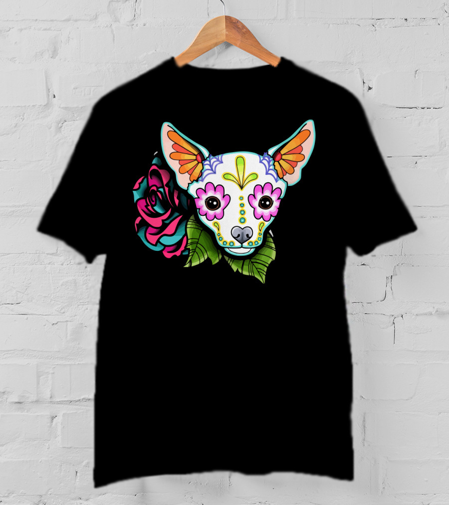 Dead Chihuahua Neon Sugar Skull Rose T-Shirt