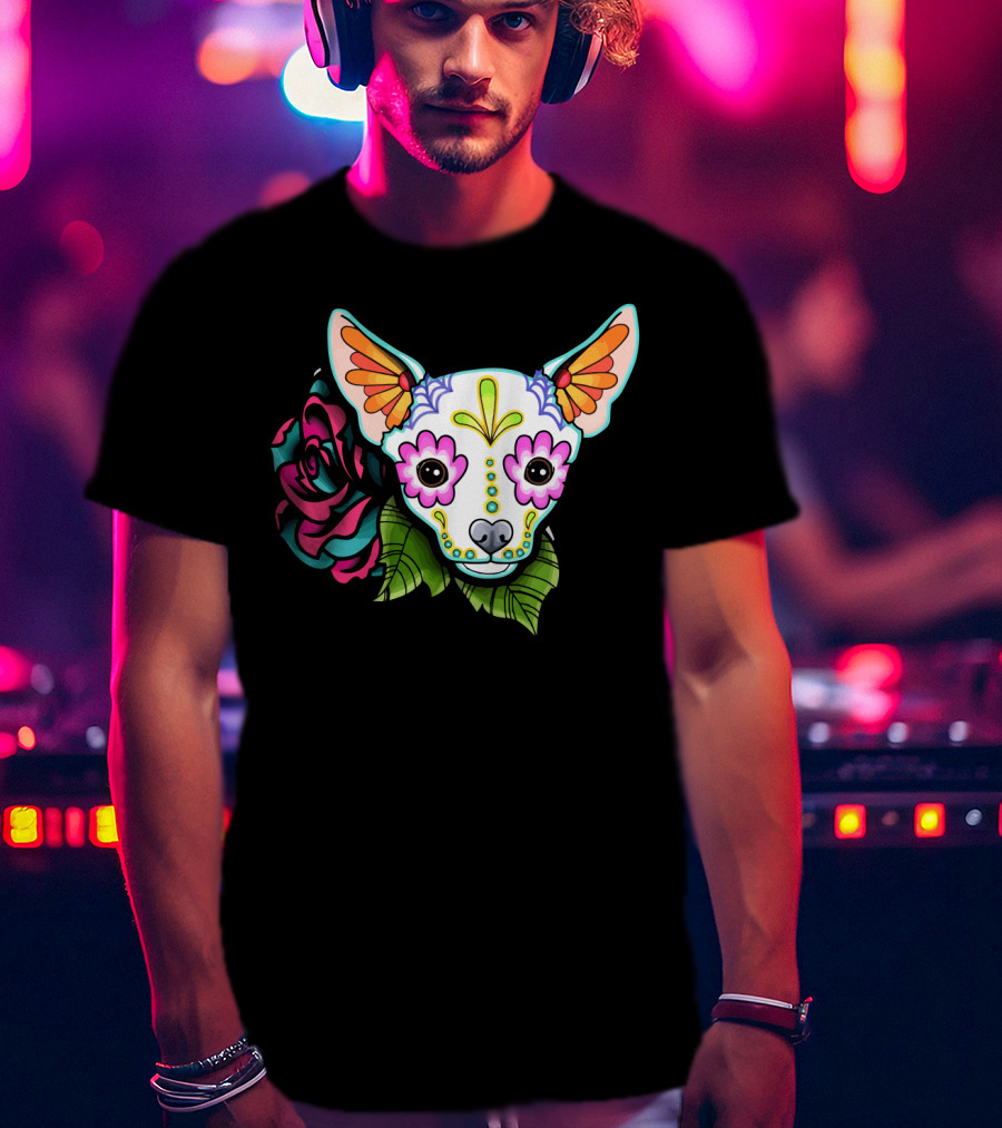 Dead Chihuahua Neon Sugar Skull Rose T-Shirt