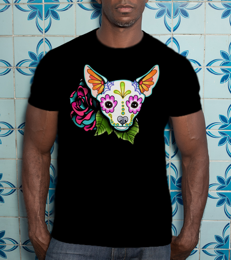 Dead Chihuahua Neon Sugar Skull Rose T-Shirt