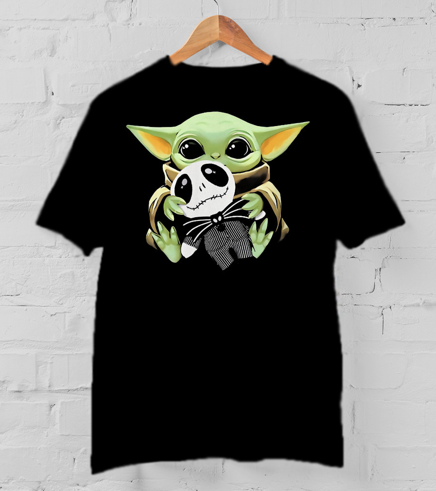 Baby Yoda Hugging Jack Skellington Doll T-Shirt