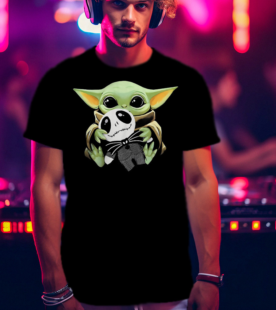 Baby Yoda Hugging Jack Skellington Doll T-Shirt