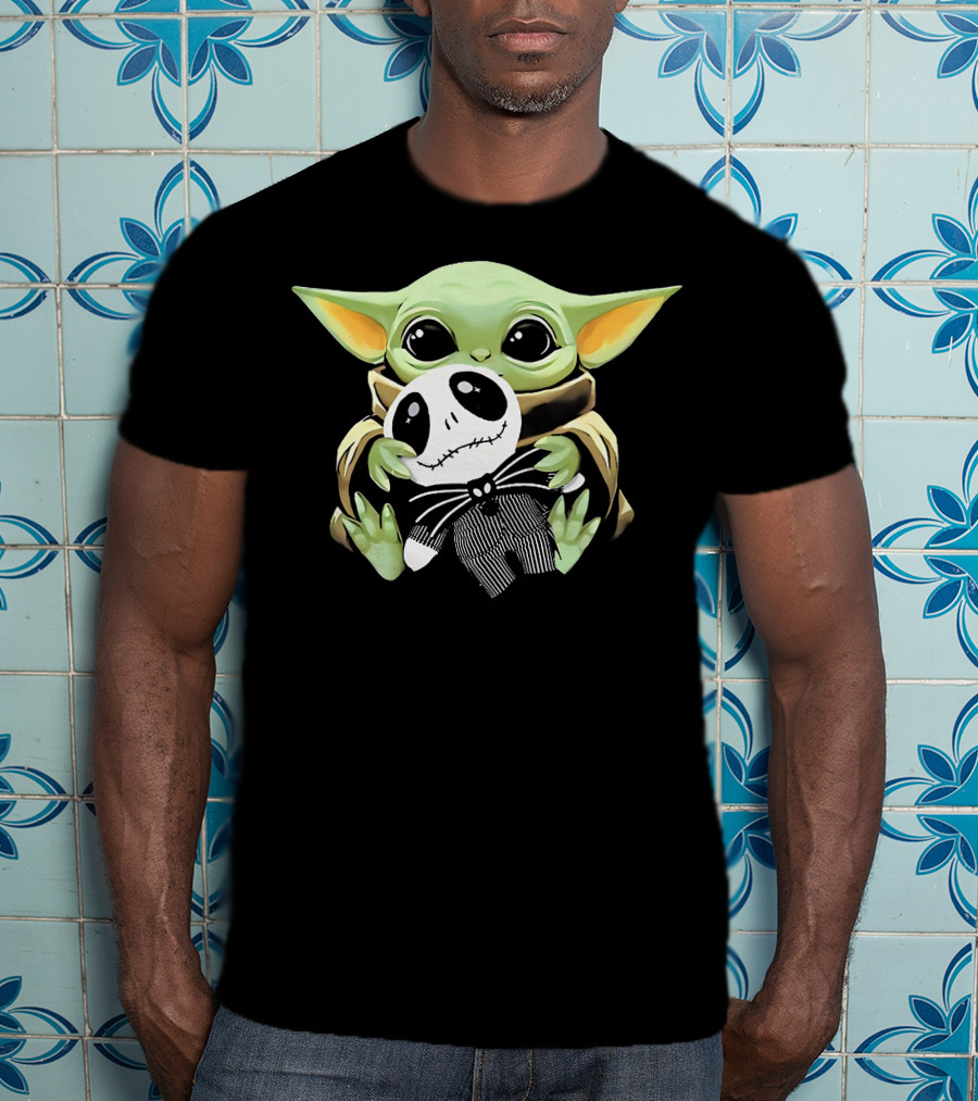 Baby Yoda Hugging Jack Skellington Doll T-Shirt