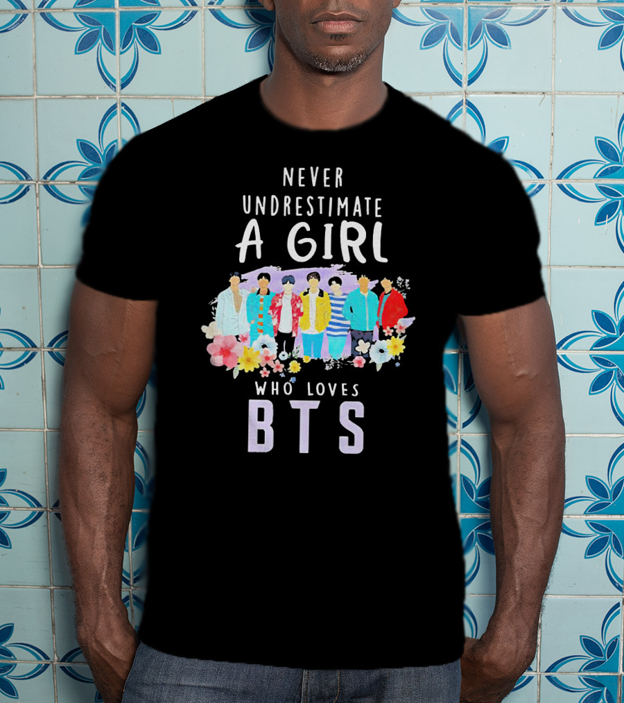 Never Underestimate A Girl Who Loves BTS Floral Watercolor Band T-Shirt