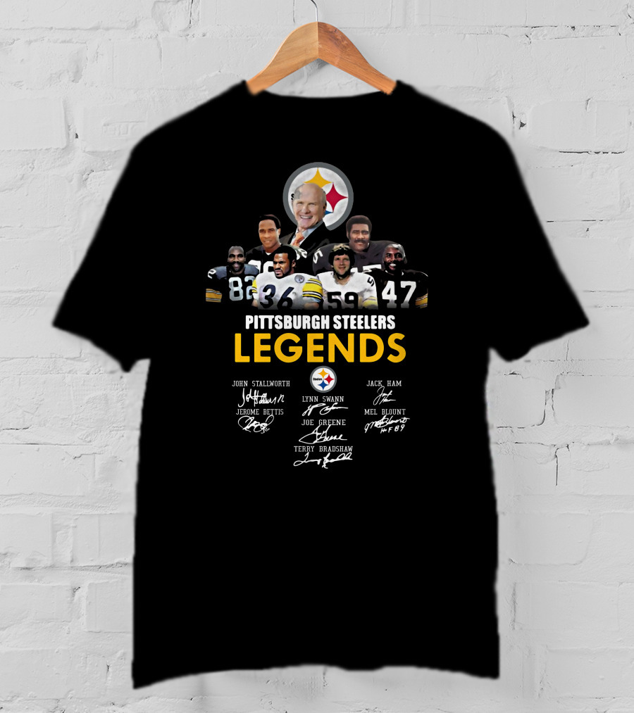 Pittsburgh Steelers Legends John Stallworth Lynn Swann Jerome Bettis Joe Greene Terry Bradshaw Jack Ham Mel Blount Signatures T-Shirt