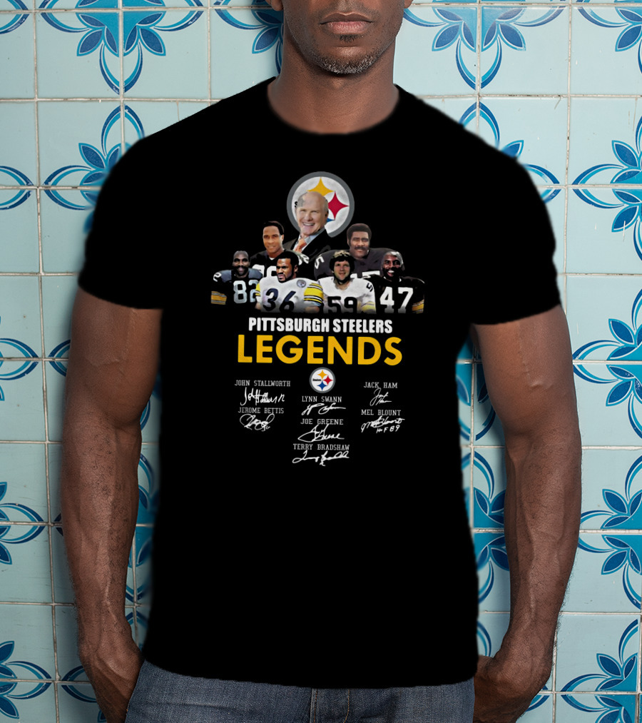 Pittsburgh Steelers Legends John Stallworth Lynn Swann Jerome Bettis Joe Greene Terry Bradshaw Jack Ham Mel Blount Signatures T-Shirt