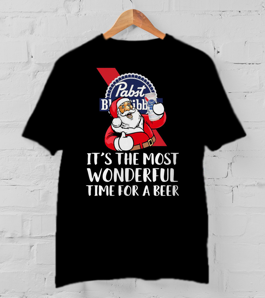 Pabst Blue Ribbon Santa It's The Most Wonderful Time For A Beer T-Shirt