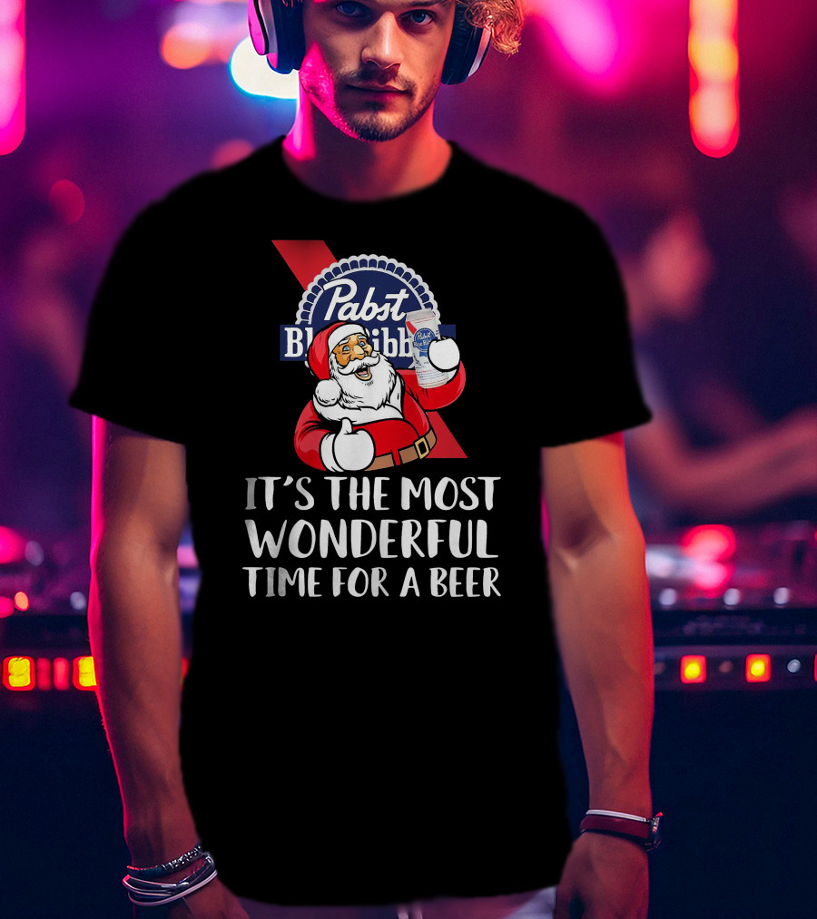 Pabst Blue Ribbon Santa It's The Most Wonderful Time For A Beer T-Shirt
