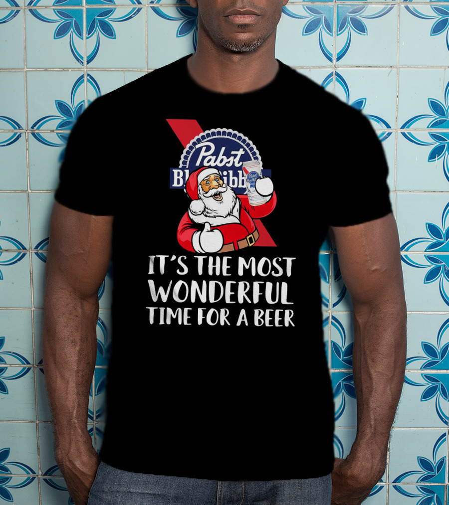 Pabst Blue Ribbon Santa It's The Most Wonderful Time For A Beer T-Shirt