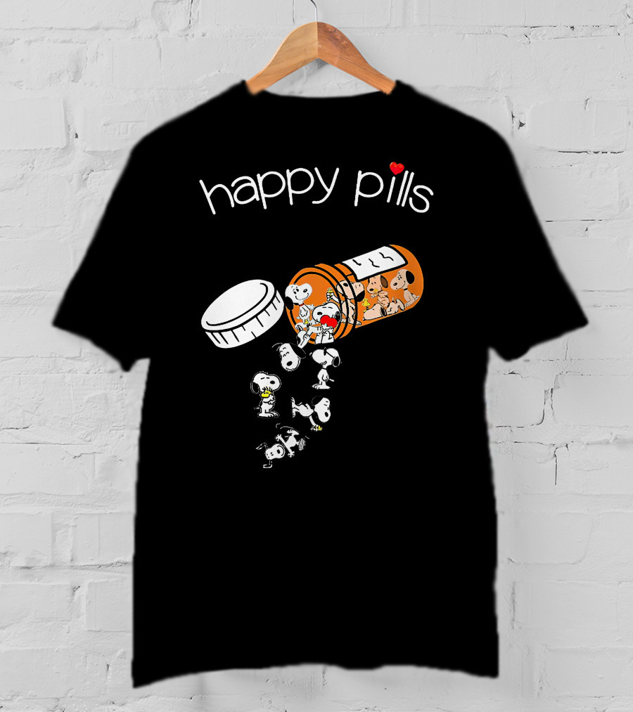 Snoopy Happy Pills Peanuts Characters Fun Capsule Playful T-Shirt