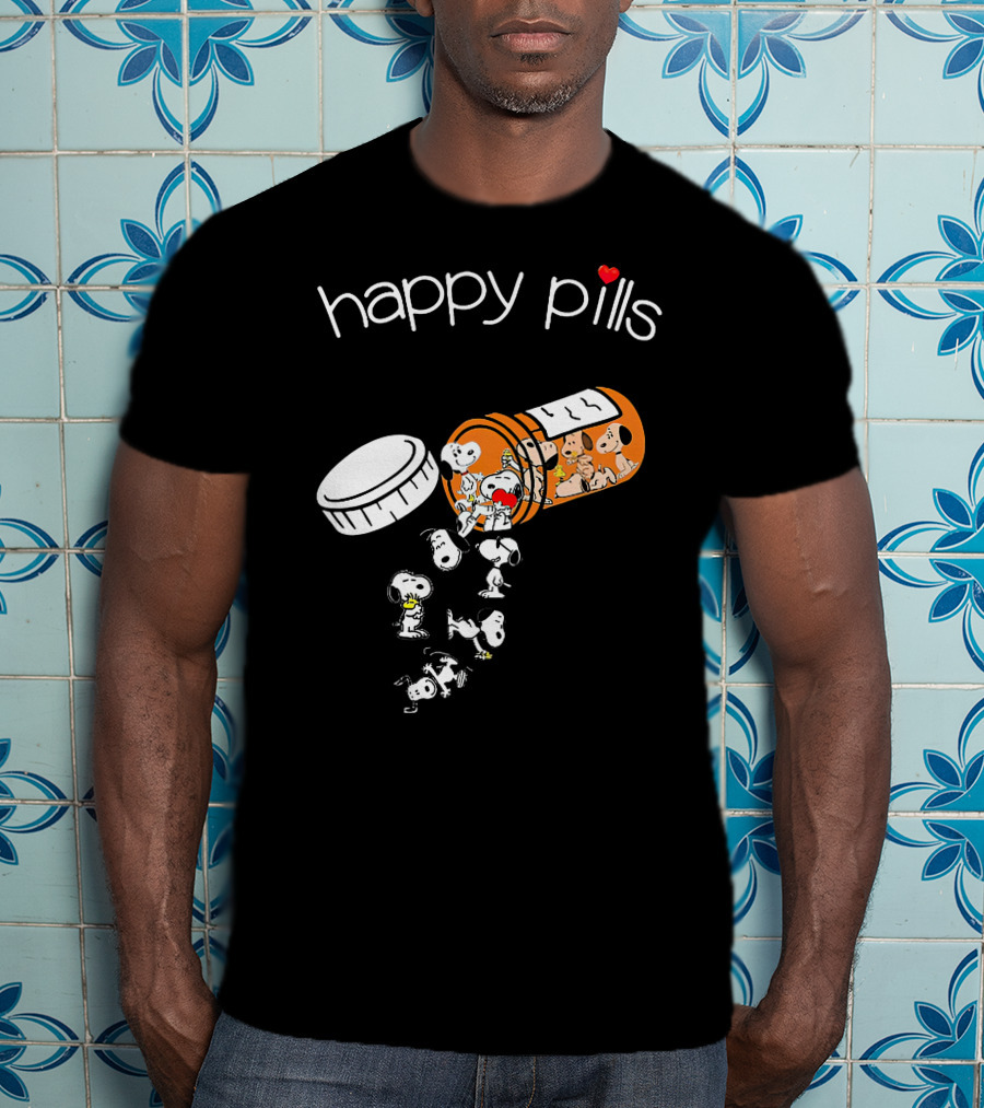 Snoopy Happy Pills Peanuts Characters Fun Capsule Playful T-Shirt