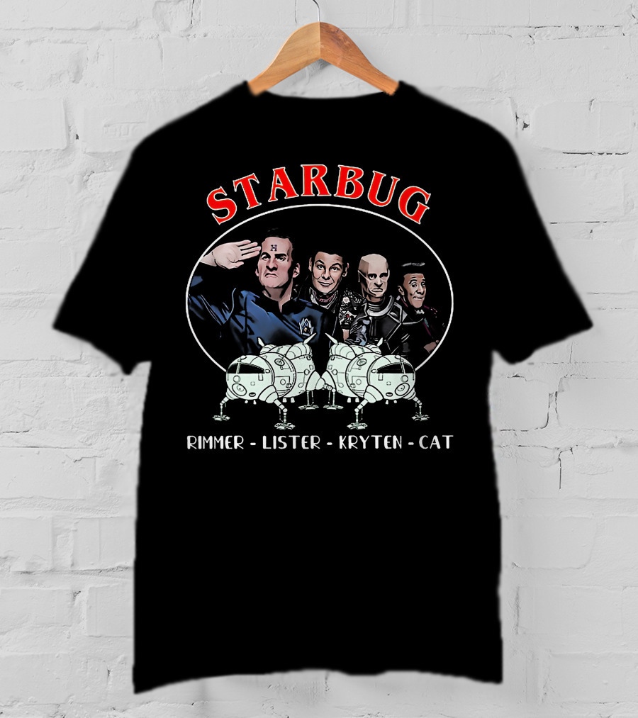 Starbug Rimmer Lister Kryten Cat Red Dwarf Crew With Spaceship T-Shirt