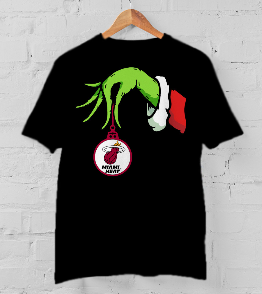 Grinch Hand With Miami Heat Ornament Holiday Sports T-Shirt