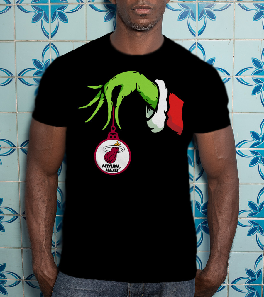 Grinch Hand With Miami Heat Ornament Holiday Sports T-Shirt