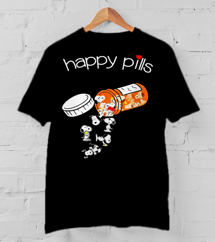 Happy Pills Peanuts Snoopy Prescription Bottle T-Shirt