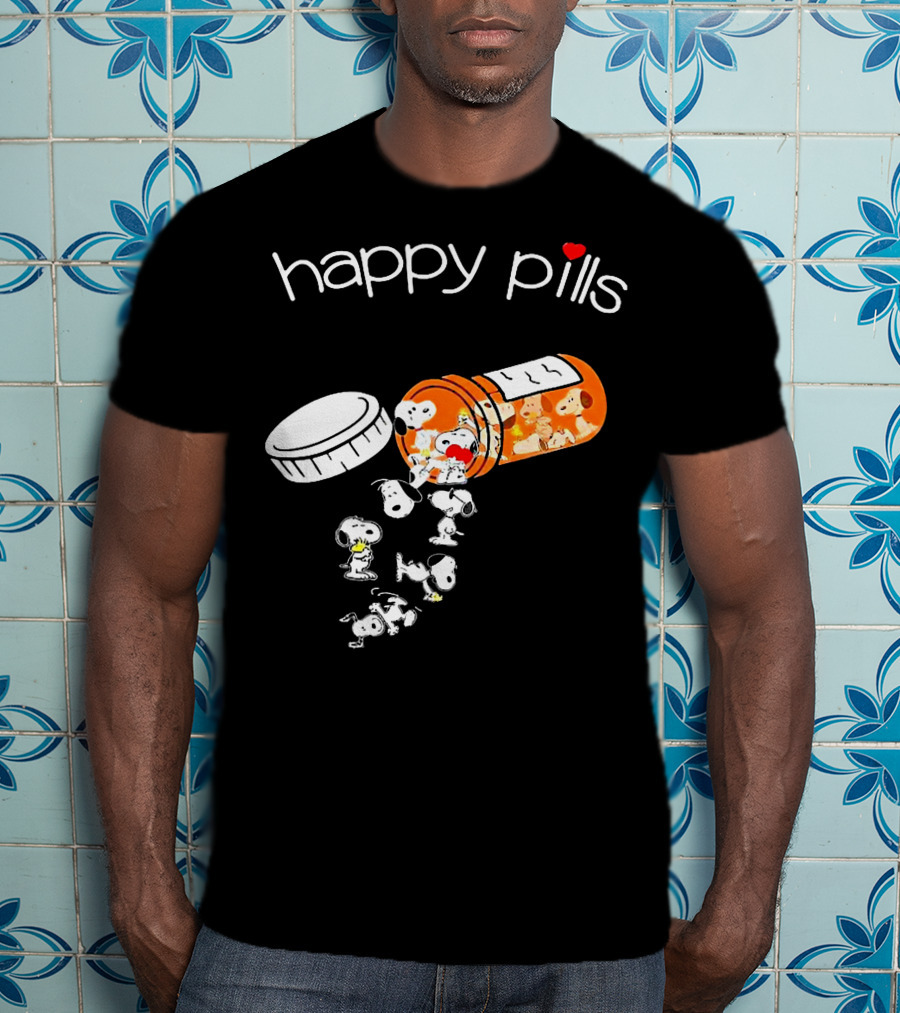 Happy Pills Peanuts Snoopy Prescription Bottle T-Shirt