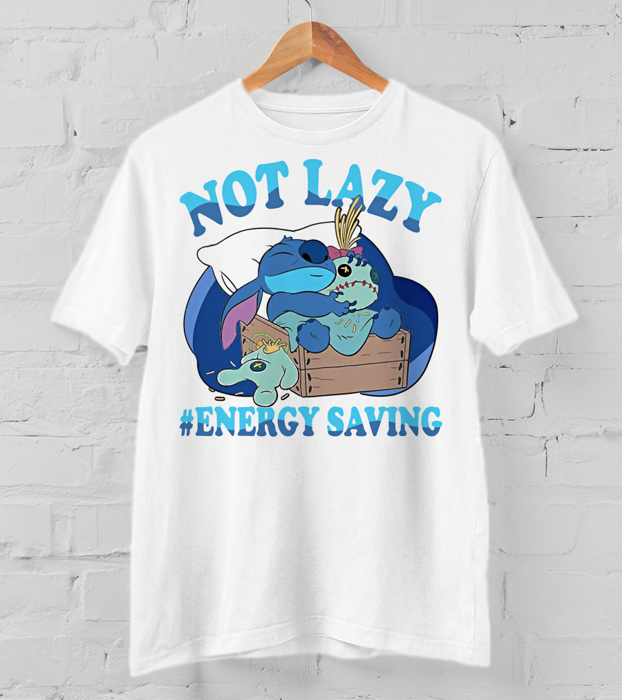 Not Lazy Energy Saving Stitch Sleeping With Voodoo Doll T-Shirt