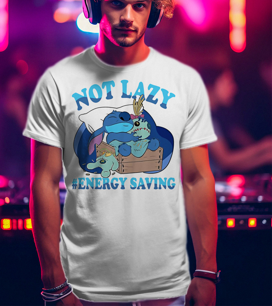 Not Lazy Energy Saving Stitch Sleeping With Voodoo Doll T-Shirt