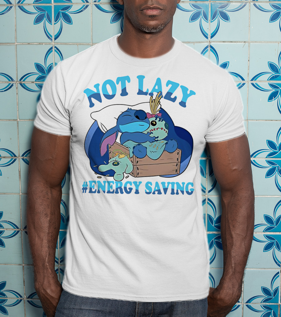 Not Lazy Energy Saving Stitch Sleeping With Voodoo Doll T-Shirt