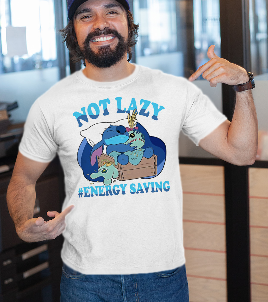 Not Lazy Energy Saving Stitch Sleeping With Voodoo Doll T-Shirt