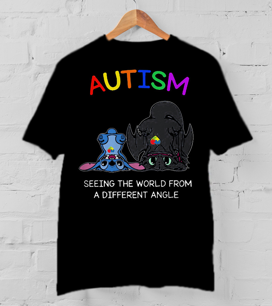 Autism Seeing The World From A Different Angle Stitch And Toothless T-Shirt