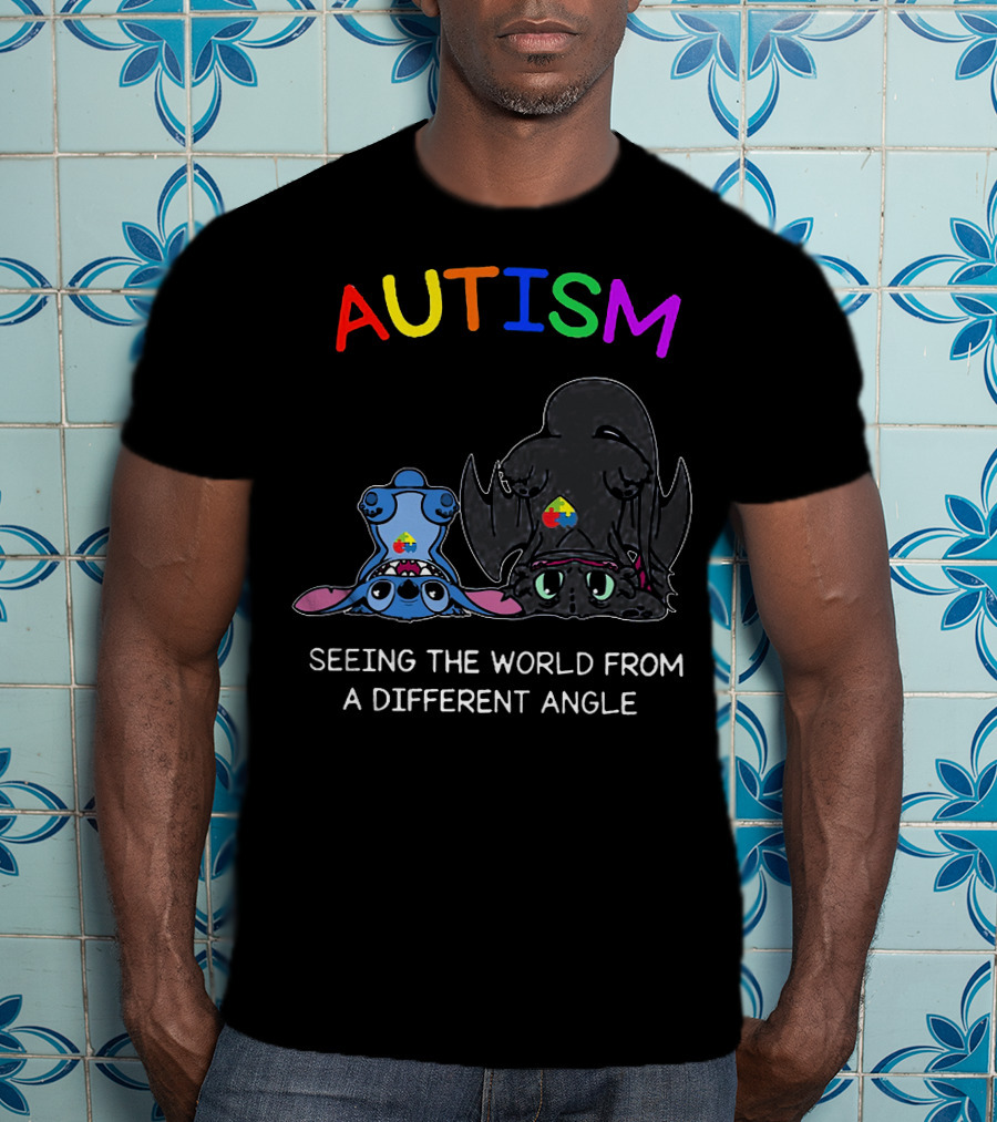 Autism Seeing The World From A Different Angle Stitch And Toothless T-Shirt