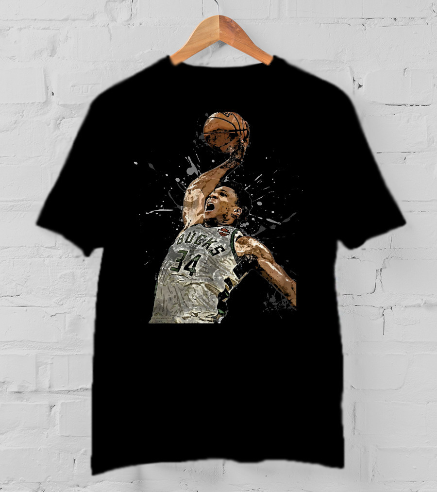 Giannis Antetokounmpo 34 Bucks Basketball Dunk Jersey T-Shirt