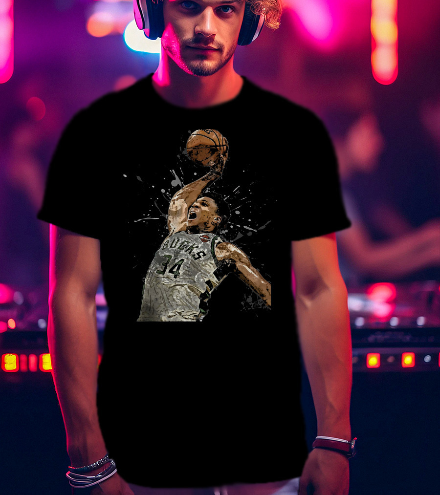 Giannis Antetokounmpo 34 Bucks Basketball Dunk Jersey T-Shirt