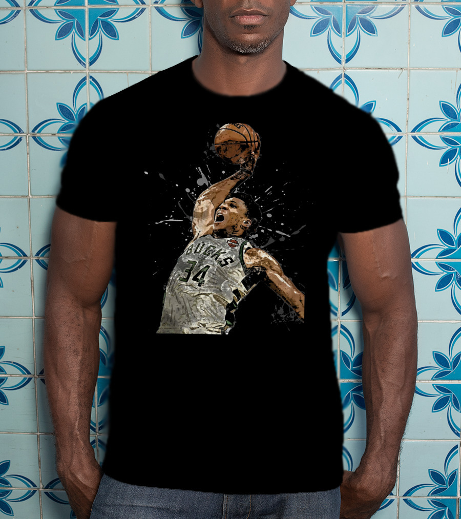 Giannis Antetokounmpo 34 Bucks Basketball Dunk Jersey T-Shirt