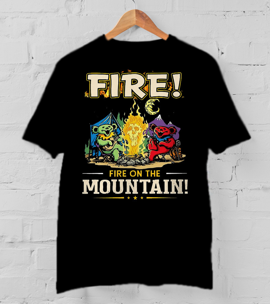 Grateful Dead Fire On The Mountain Camping Bears Campfire Scene T-Shirt