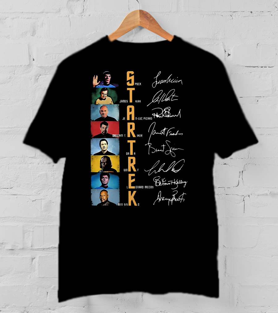 Star Trek Spock James Kirk Picard William T Riker Worf Leonard McCoy Ben Sisko Signatures T-Shirt