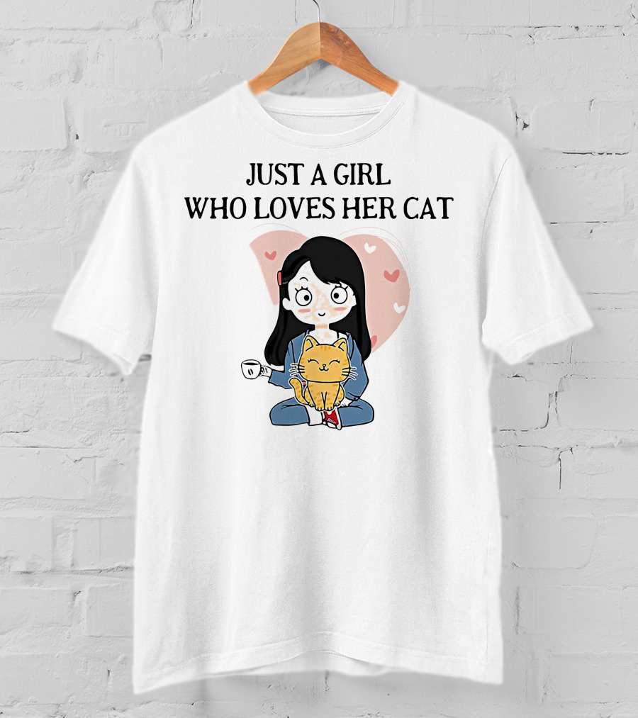 Just A Girl Who Loves Her Cat Coffee Hearts T-Shirt
