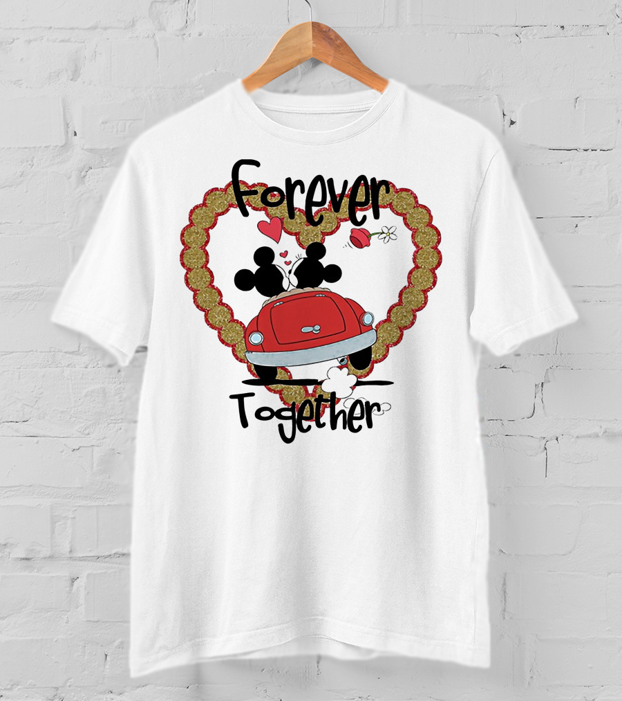 Mickey Mouse Minnie Mouse Forever Together Valentine Day Hearts Car T-Shirt