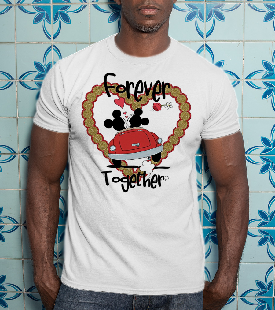 Mickey Mouse Minnie Mouse Forever Together Valentine Day Hearts Car T-Shirt