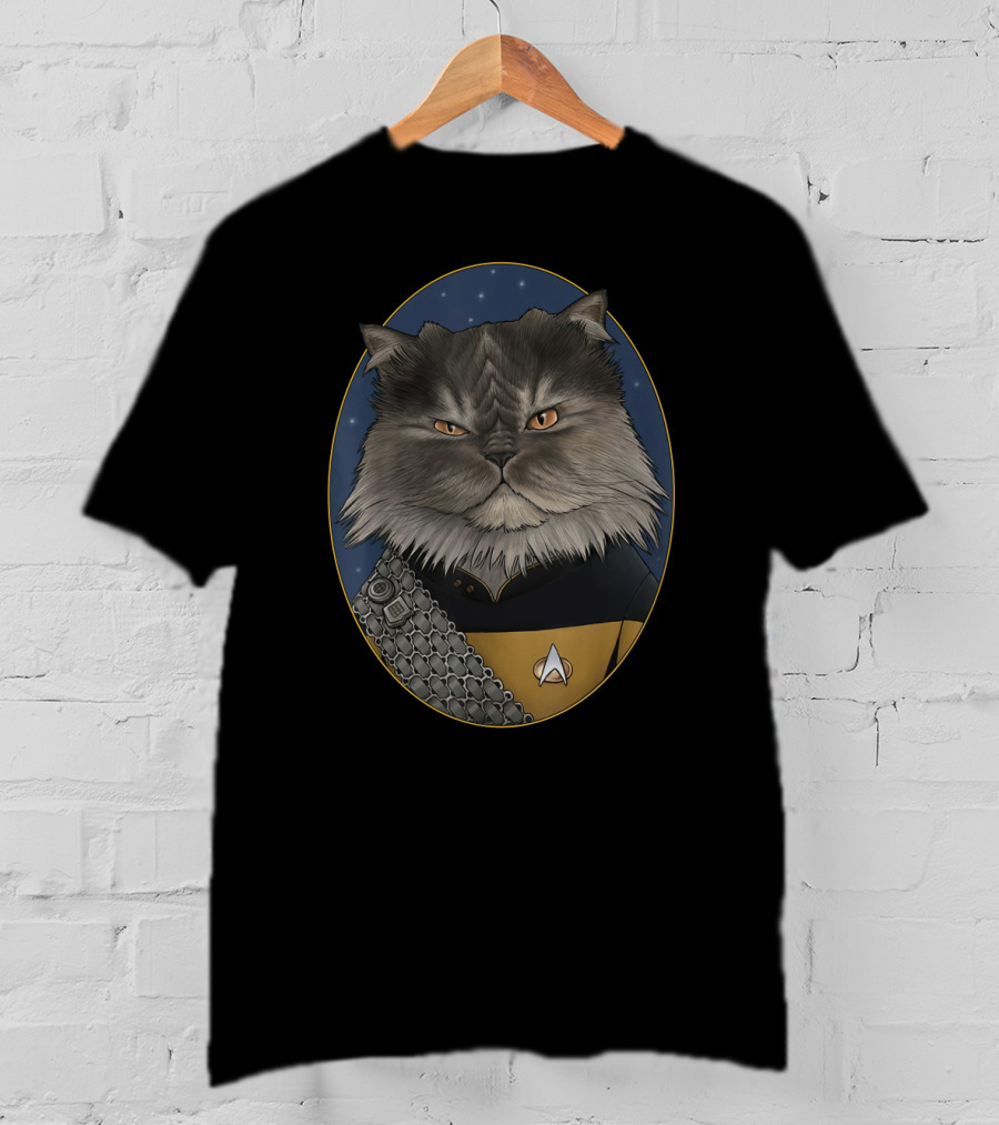 Star Trek Worf Cat In Starfleet Uniform With Klingon Sash And Emblem T-Shirt