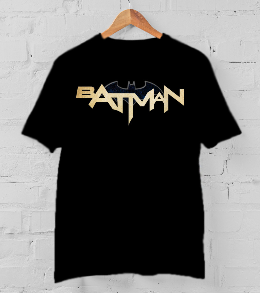 Batman Metallic Emblem Text T-Shirt