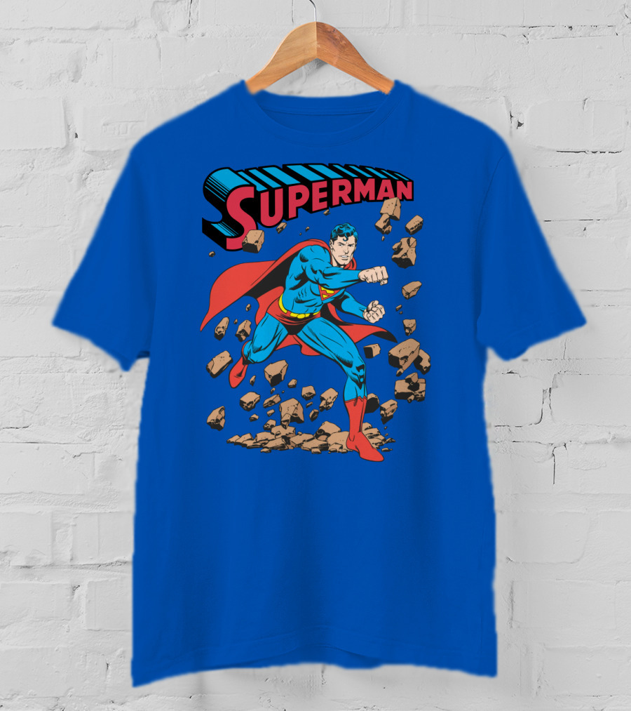 Superman Breaking Rocks In Classic Pose T-Shirt