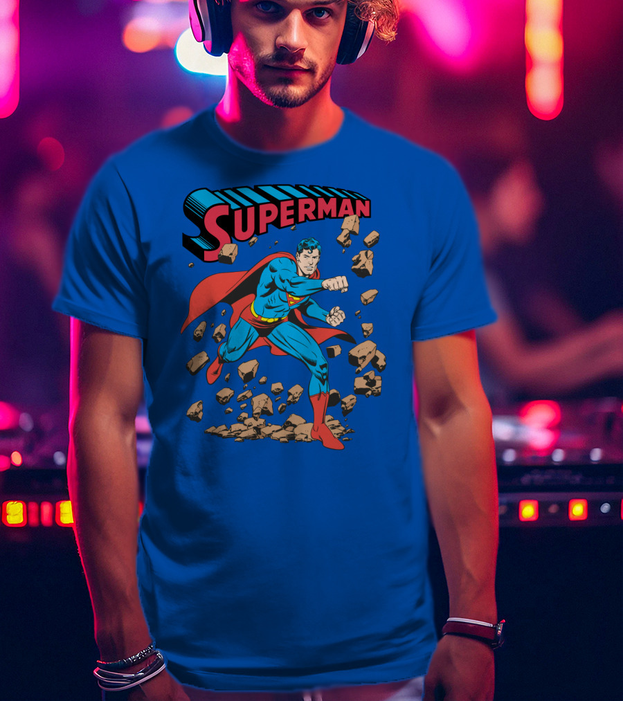 Superman Breaking Rocks In Classic Pose T-Shirt