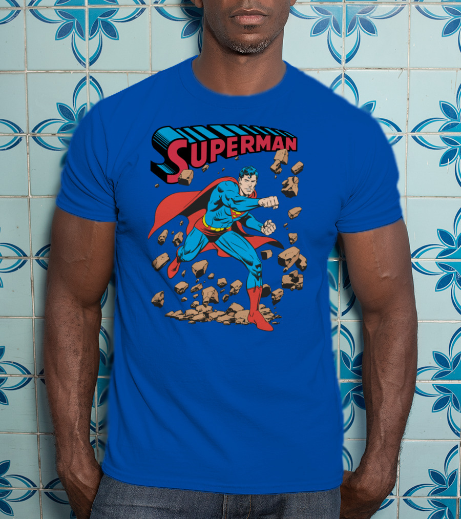 Superman Breaking Rocks In Classic Pose T-Shirt