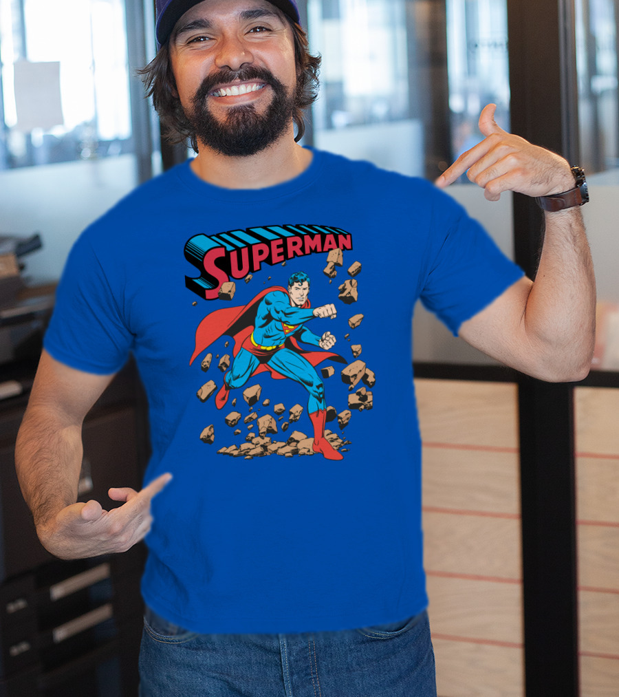 Superman Breaking Rocks In Classic Pose T-Shirt