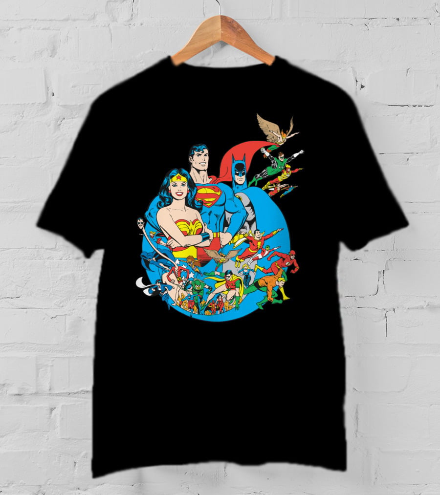 DC Comics Justice League Superman Batman Wonder Woman Flash Green Lantern Aquaman Hawkman Robin Green Arrow T-Shirt