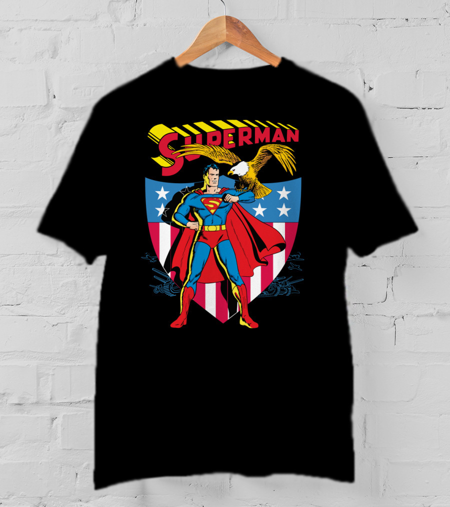 Superman American Shield Stars And Stripes Bald Eagle Iconic Shield T-Shirt