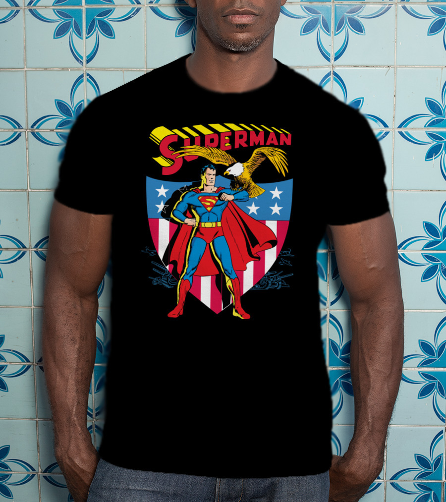 Superman American Shield Stars And Stripes Bald Eagle Iconic Shield T-Shirt