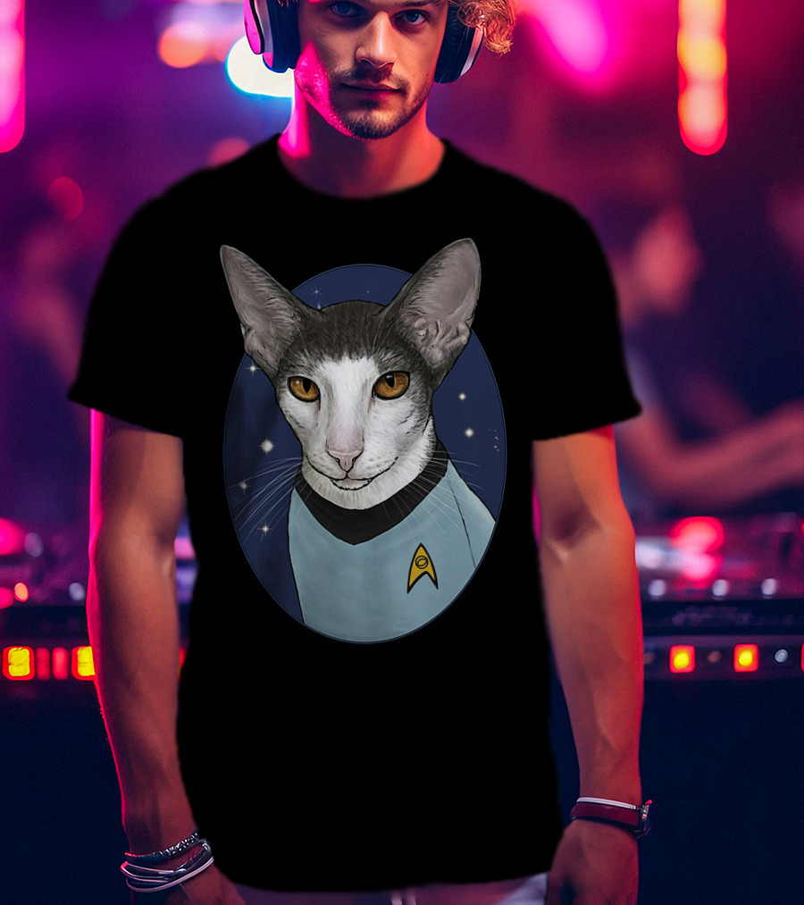 Star Trek Spock Cat With Starfleet Uniform And Vulcan Ears T-Shirt