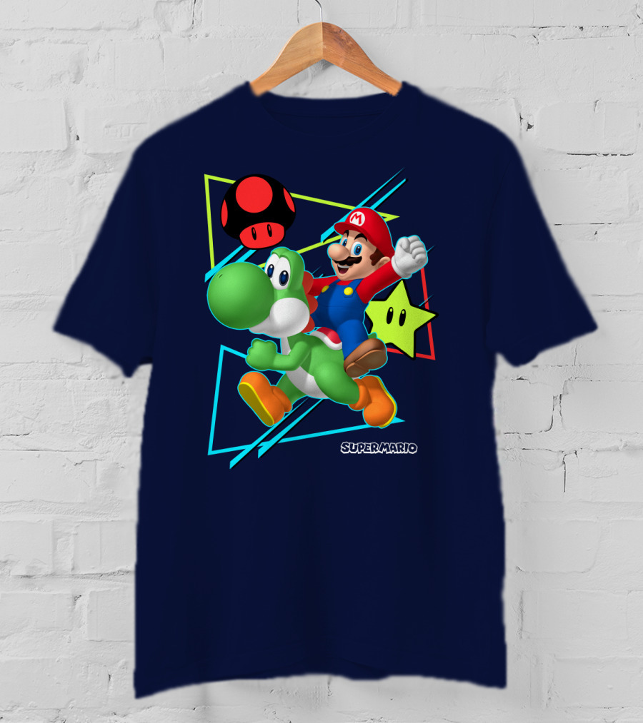 Super Mario Yoshi Adventure With Red Mushroom And Star T-Shirt