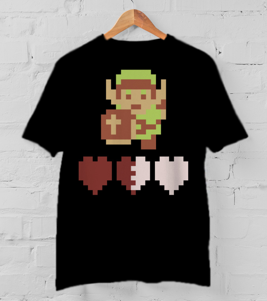 The Legend Of Zelda Link Pixel Art With Heart Containers T-Shirt